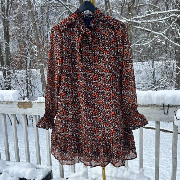 Allegra K Women's Chiffon Floral Cottagecore long sleeves dress with tie neck S - Picture 6 of 6